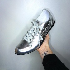 Rare discontinued vintage 00s Puma silver metallic biker trainers EU 40  Uk7