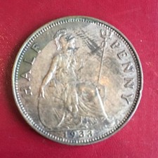 1933 GEORGE V HALF PENNY UNCLEANED HIGH GRADE NEAR UNCIRCULATED NICE LUSTRE TONE