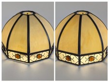 Two Tiffany Style Stained Glass Octagonal Lamp Shades 25 x 16.5cm Tall Vintage
