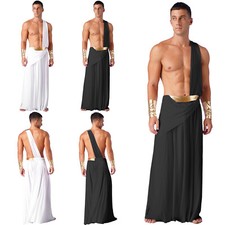 Mens Roman Toga Dress Greek God One Shoulder Skirt Robe Halloween Party Cosplay