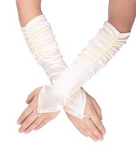 Satin FINGERLESS Prom/Wedding BRIDAL/Bridesmaid Flower Girl Prom GLOVE,pearls