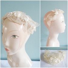 Vintage Wedding Veil Headdress Wax Blossom Flowers 1950s Bride Crown Tiara 50s