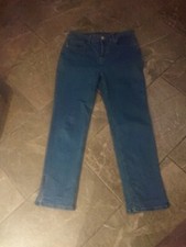 Ladies Tu  Blue Stretch Straight Leg Jeans With Ankle Slits Size 12 W30 L27