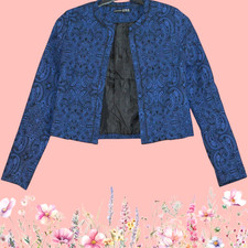 PRIMARK SZ 8-10 BLUE BLACK FLORAL SMART BLAZER JACKET WINTER PARTY WORK BUSINESS