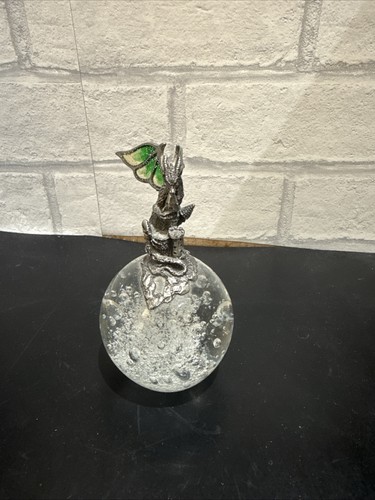 Pewter dragon glass orb - glass,