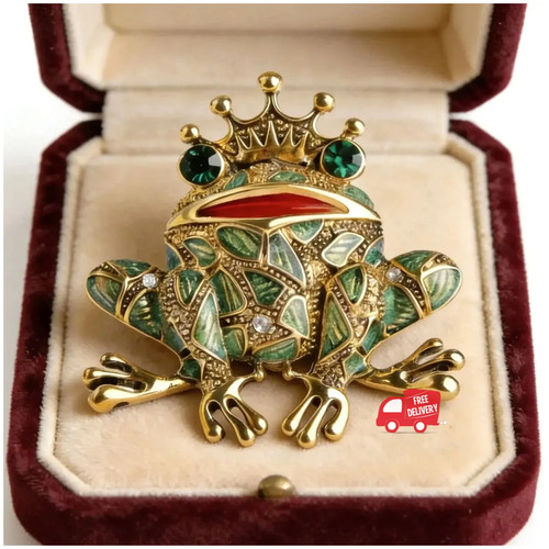 Vintage frog brooch - brooch, green
