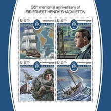 ERNEST SHACKLETON Antarctic Polar Explorer Stamp Sheet #1 (2017 Solomon Islands)