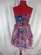 Zara Womens Pink Purple Floral Layered Stretch Slip On Lined A-Line Dress Size M