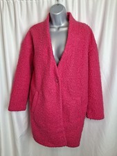 TU Women's Teddy Coat Bright Pink uk14 V Neck Single Breasted Outdoor L2864