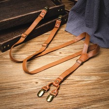 Retro Suspenders for Men Brown Suspender Clip Fashion Leather Suspenders  Men