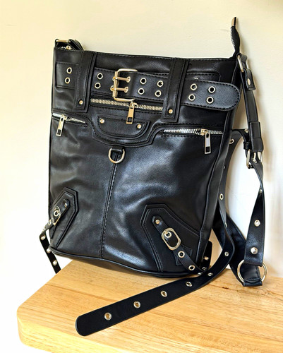 Black faux leather biker - faux,
