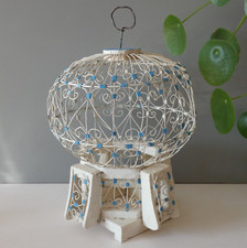 Vintage Decorative Bird Cage Tunisian Moroccan Wirework Blue Balloon Top Ornate