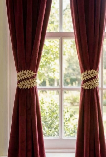 2pcs luxury gold leaf curtain - 2pcs,