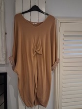 Beautiful Ladies Long Tunic Top In Camel, One Size, Pretty Embellishment! 14-16!