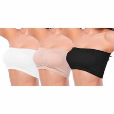 New Ladies Seamless Removable Pads Comfort Strapless Padded Bandeau Bra 3 Pack