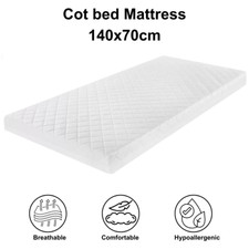 Cot Bed Foam Mattress 140x70cm Quilted Removable Zipped Cover UK