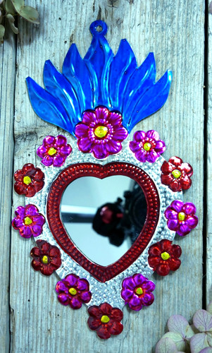 Tin heart mirror milagro - tin,