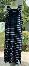 Ladies H&M Black Long Sleeveless Dress White hoops Size XL