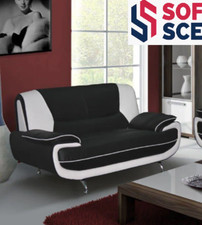 Black White Palermo Sofa 3 2 Seater Corner set Faux Leather Modern Retro Couches