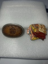 Vintage Rare Native American Indian and Leather Embossed Brass Belt Buckle’s