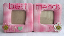 'Best Friends' Fabric Double Frame by Gisela Graham. Pink Gingham.  10x20cm. VGC