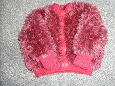 Baby Funky Fur Yarn Cardigan in Red/Purple to fit 0-6 months