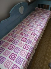Vintage style pretty handmade wool patchwork crochet bed runner bench throw VGC