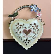 Metal Heart Basket Floral Cut