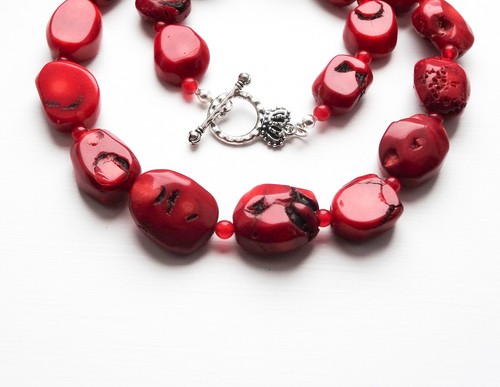 Red coral necklace large - coral, necklace,