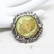 Vintage Pierre Bex Art Deco French Enamel Floral Flower BROOCH Pin Jewellery