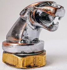 VINTAGE MINIATURE JAGUAR MASCOT CHROMED ORIGINAL ITEM, MOUNTED TO AN OLD BRASS N