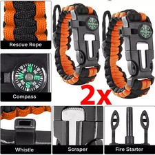 2x Survival Paracord Bracelet Survival Kit Fire Starter EDC 8-function Bracelet
