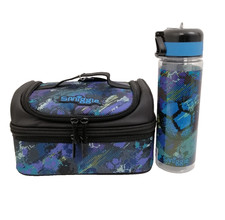Smiggle Kid's Lunch Box & Plastic Drink Bottle Black Mix Football Print New F1