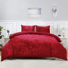 4 Pieces Luxury Crushed Velvet Duvet Cover Quilt Soft Cosy Complete Bedding Set
