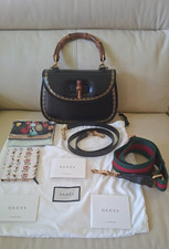 NEW GUCCI Bamboo 1947 Jane Austin Limited Edition Black Leather Top Handle Bag