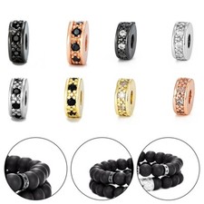 Shiny Flat Round Brass Micro Pave Cubic Zirconia Spacer Beads Set of 10