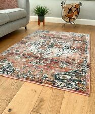 Bohemian Vintage Traditional Distressed Faded Pink Terracotta Medallion Area Rug