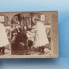 Victorian Risque Humour Stereoview C1885 Real Photo Housemaid Undressed Serving