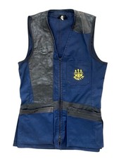 Vintage Beretta Gunmark Vest Shooting Skeet Waistcoat Leather Trim Navy Blue M