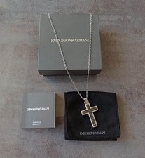 Emporio Armani Necklace, Stainless Steel and Carbon Fibre Cross Pendant, Boxed