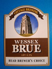 COTTAGE brewery beer pump clip WESSEX BRUE cask ale badge front CLOSED Somerset