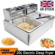 20L Large Electric Deep Fat Fryer Fast Chip Double Tank Oil Fryer Commercial UK