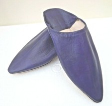 UNISEX MOROCCAN LEATHER POINTED BACKLESS MULES / SLIPPERS * PURPLE *