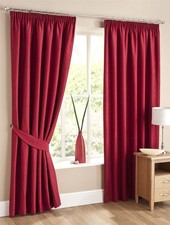 Red Pencil Pleat Curtains 66x54in Lined Jacquard Swirl Pair