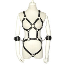 Sexy Female PU Leather Cupless Bra Lingerie Straps Body Harness Corsets Bodysuit