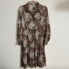 Giova Nnozzi Vintage Brown Printed 1970’s Long Sleeve Shirt Dress UK Size 18