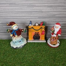 Ceramic Snowman And Santa / Fireplace Bundle Christmas Shelf Decorations