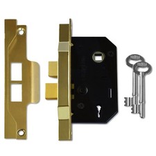 Union 2242 Brass Face 2 Lever Rebated Mortice Sash Lock 64mm Case Depth