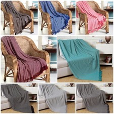 LARGE 100% COTTON WOVEN SOFA BED SETTEE THROW COVER CHAIR BEDSPREAD BLANKET