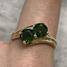Tsavorite Duo Bypass Ring Brilliant Cut Stones 9ct 375 Yellow Gold - Size P